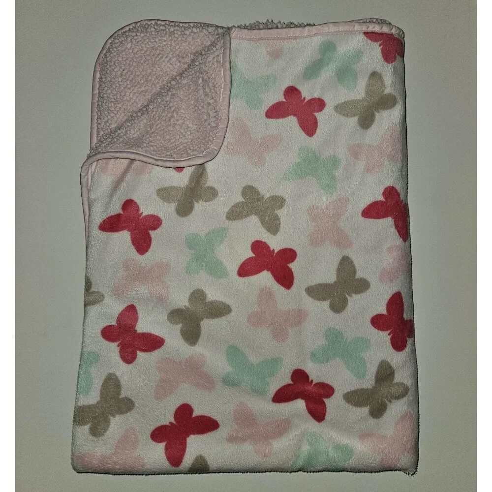 Carter's Butterflies Fleece Baby Blanket Pink Brown Green White